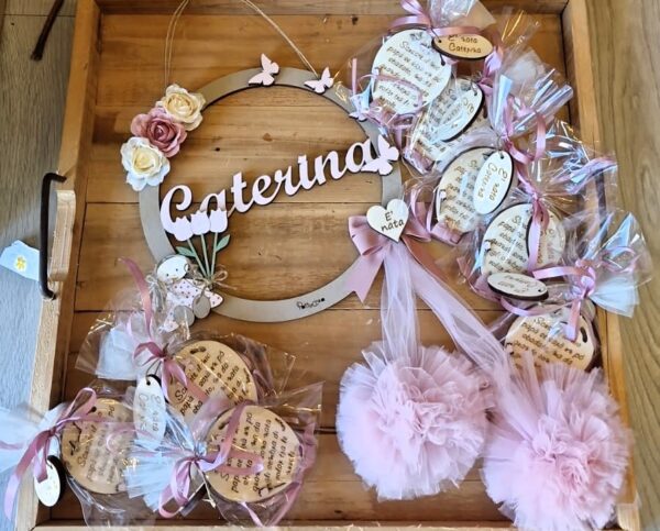Cerchio con nome bimba tulipani pon pon  25cm