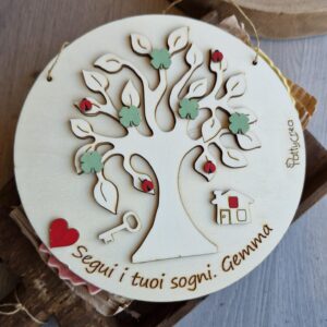 Cerchio con albero della vita con coccinelle e quadrifoglio dipinto a mano con scritta personalizzabile  4722 20cm