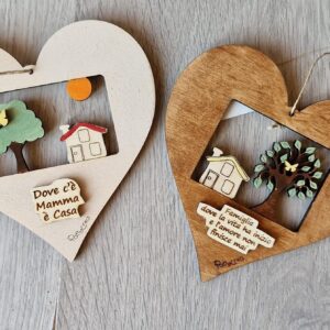 Cuore con vuoto casetta e albero piu frase personalizzate  H.15cm Pattycrea