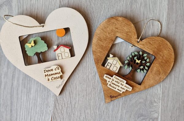 Cuore con vuoto casetta e albero piu frase personalizzate  H.15cm Pattycrea