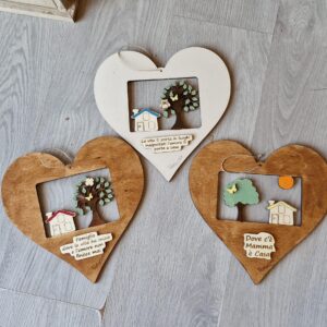 Cuore con vuoto casetta e albero piu frase personalizzate  H.25cm Pattycrea