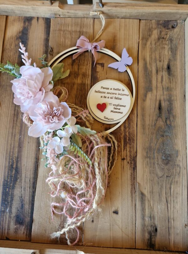 Ghirlanda cerchio personalizzabile con fiori e farfalle 20cm festa della mamma 4729