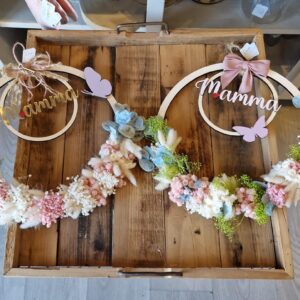 Ghirlanda con doppio cerchio con scritta mamma con fiori e farfalle 30cm festa della mamma  4731