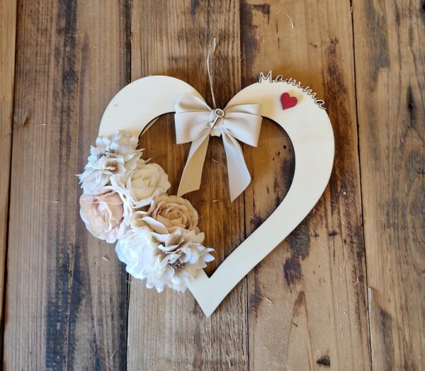 Ghirlanda cuore  con scritta mamma con fiori e farfalle 20cm festa della mamma  4733