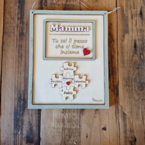 Quadretto legno inciso laser con doppia cornice frase puzzle tutto decorato a mano 25x20cm festa della mamma 4738