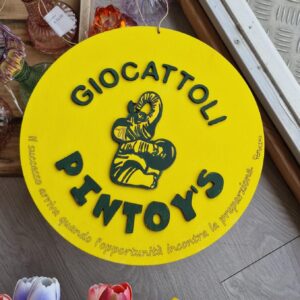 Logo cerchio  legno inciso Laser giocattoli Pintoy s  D30cm 4742