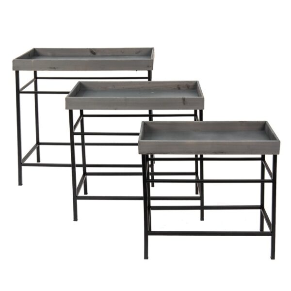 Tavolini portapianta set 3 grigio 60x32x64 52x27x56 47x22x48cm Clayre