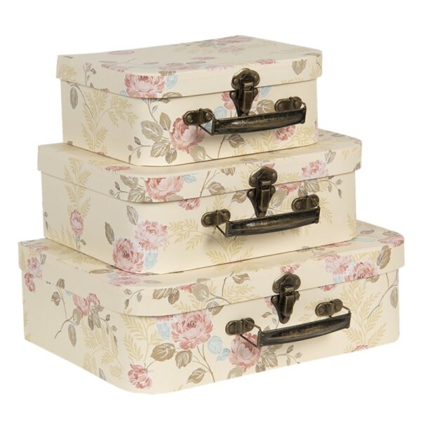 Set valigie Decorazione valigia 30x21x9/25x18x9/20x16x8 cm Beige Cartone Fiori Clayre