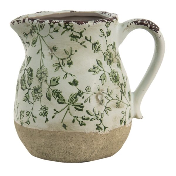 Brocca Decorativa Verde, Bianco 16*13*15 cm Clayre & Eef
