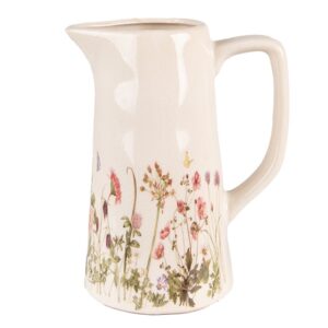 Brocca decorativa 20x13x25 cm rosa beige ceramica fiori caraffa Clayre & Eef