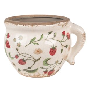 Fioriera 17x14x12 Cm Beige Rosso Ceramica Fragole Clayre