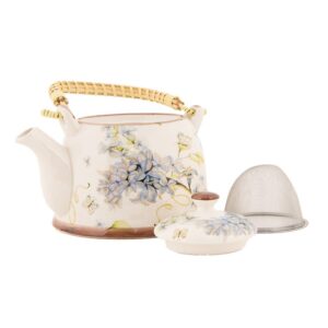 Teiera con infusore 800 ml Bianco Blu Ceramica Fiori Clayre