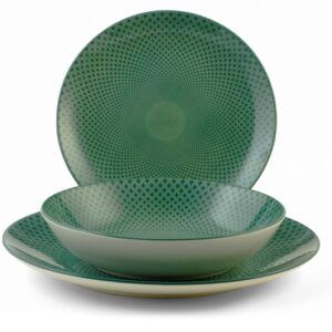 Servizio tavola aurora 18 piatti  in porcellana forma coupe colore verde H&H Lifestyle