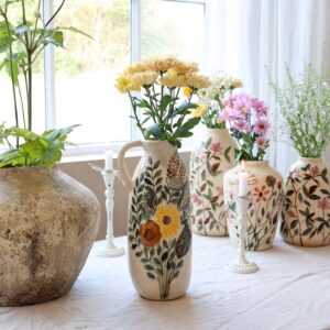Brocca con motivo vaso floreale H36/P16 cm crema Chic Antique