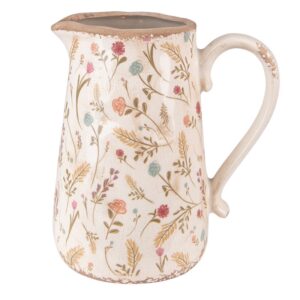 Brocca decorativa 21x14x23 cm rosa beige ceramica fiori caraffa Clayre & Eef