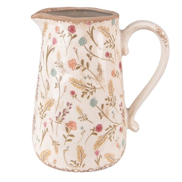 Brocca decorativa 21x14x23 cm rosa beige ceramica fiori caraffa Clayre & Eef