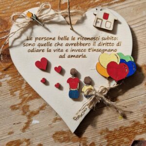 Cuore con frase con mamma e figlio pallocini  H.15cm Pattycrea