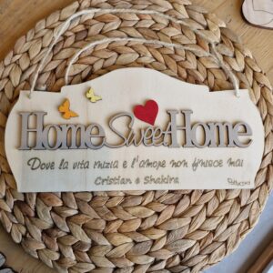 Fuoriporta legno inciso laser home sweet home  personalizzabile  L.40cm Pattycrea