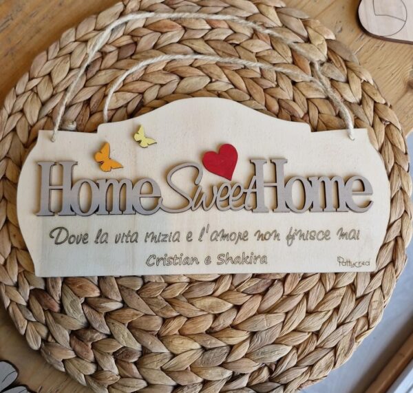 Fuoriporta legno inciso laser home sweet home  personalizzabile  L.40cm Pattycrea