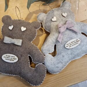 Orso feltro con dedica cucito a mano 30cm 4663