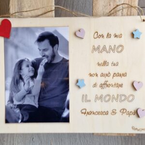 Rettangolo  legno frase incisa personalizzabile con fotoper la Festa 24x18cm del Papà 4682
