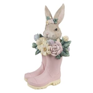 Statua Decorativa Coniglio Beige Rosa 13x13x23 cm Clayre