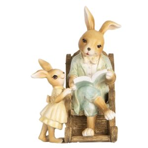 Statua Decorativa Coniglio Beige Verde Giallo 12x11x17 cm Clayre