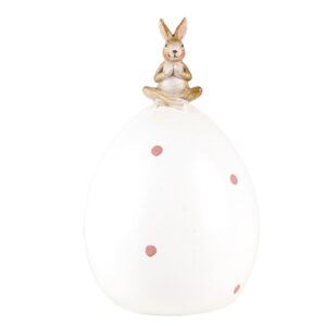 Statua decorativa coniglio su uovo bianco marrone 10x16cm  clayre