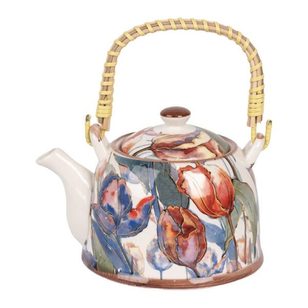 Teiera con infusore bianco blu 18x14x12cm 800ml Clayre