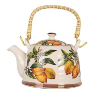 Teiera con infusore bianco giallo 18x14x12cm 800ml Clayre