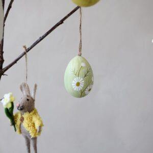 Uovo di Pasqua con fiori dipinti a mano h7 d5 cm verde Chic Antique