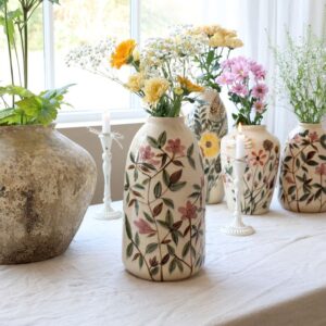 Vaso con motivo floreale H33/P18 cm crema Chic Antique