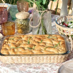 Vassoio con cestino di vimini H5/L39,5/B24,5 cm trasparente Chic Antique