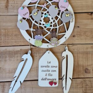 Acchiappasogni con  bimbe palloncioni  frase personalizzabile dipinto a mano 20cm Pattycrea 4805