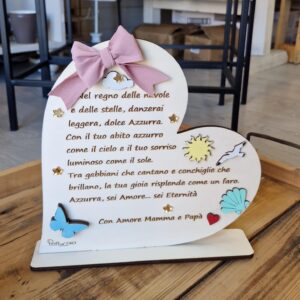 Cuore su base inciso laser con dedica personalizzabile Idea H.25cm Pattycrea