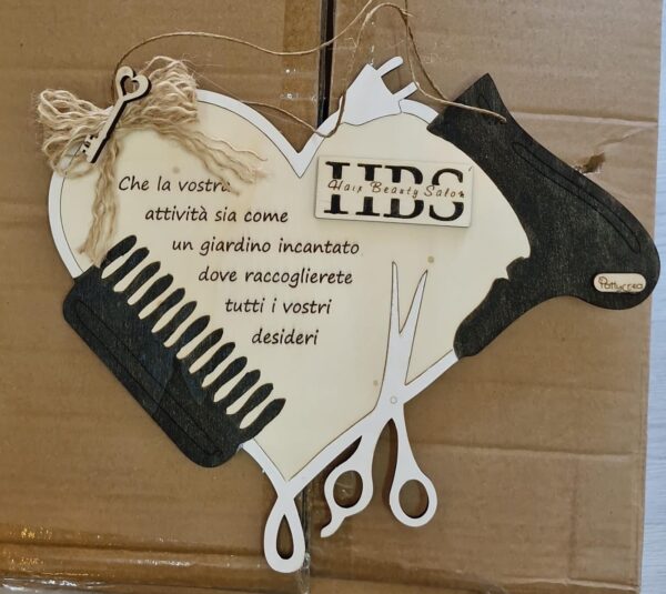 Logo legno cuore con forbici e phon personalizzato cm 30 cod 4836