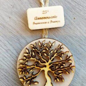 Albero della vita in legno su cerchio e targa personalizzabile D. 8 cm 2572