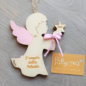 Angelo in legno con frase e nome personalizzabile H.15cm 2511 Pattycrea