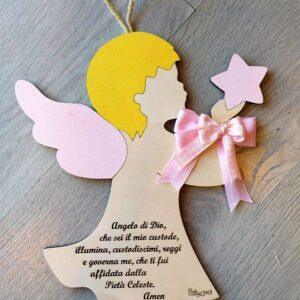 Angelo in legno con frase personalizzabile e dipinto a mano H.30cm 2568