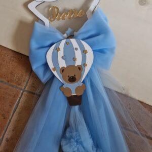Fiocco nascita tulle con stella legno e tulle nome plexglass nuvole orsetto 20cm 4852