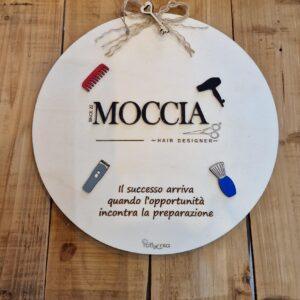 Cerchio in legno inciso a laser logo -barberia moccia- D.30cm con frase personalizzata 4814 Pattycrea