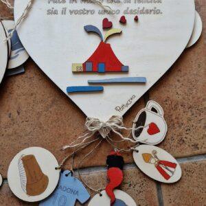 Cuore 25cm con decorazione vesuvio piu ciondoli 7cm dipinto a mano cod 4790 pattycrea