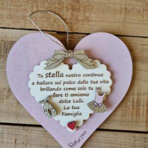 Cuore doppio ondulato con frase su danza con tutu e scarpettte dipinto a mano H.15cm Pattycrea cod4804