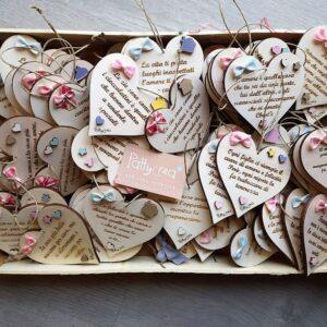 Cuore in legno con frase incisa a laser personalizzabile H.10cm Pattycrea