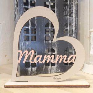 Cuore legno con base e mamma al centro 20cm 2830