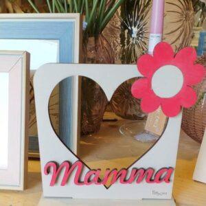 Cuore legno con base fiore e mamma al centro 20cm 2829