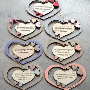 Cuore legno con cuoricini personalizzabile 20cm 2833