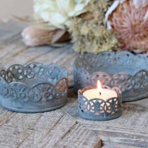 Piatti per candele l. bordo floreale set di 3 H3.5/D10 cm zinco anticato 6459900 Chic Antique