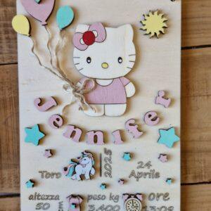Quadretto nascita con Hello kitty unicorno sole palloncini dipinto a mano H.20cm cod 4801 Pattycrea