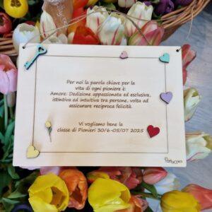 Targa pionieri frase personalizzabile con cuore chiavi dipinto a mano 20x15cm cod 4833 pattycrea
